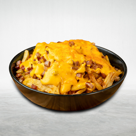 Με cheddar sauce και καπνιστό μπέικον